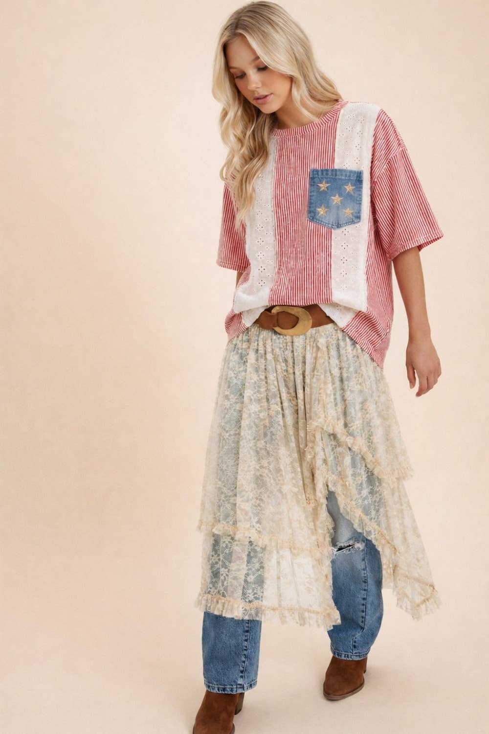 4th of July Feminine classic Americana top: RED / M