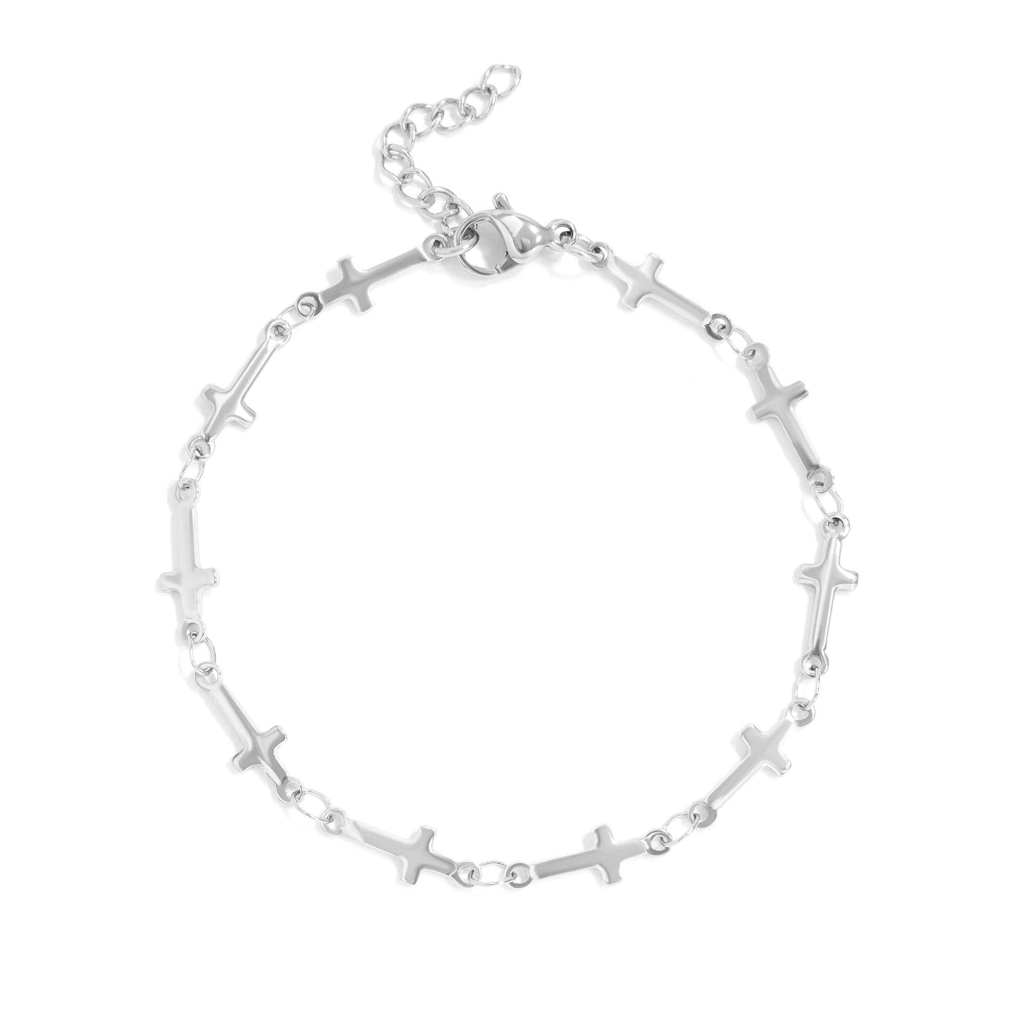 18K Gold PVD Stainless Steel Cross Chain Bracelet: Gold