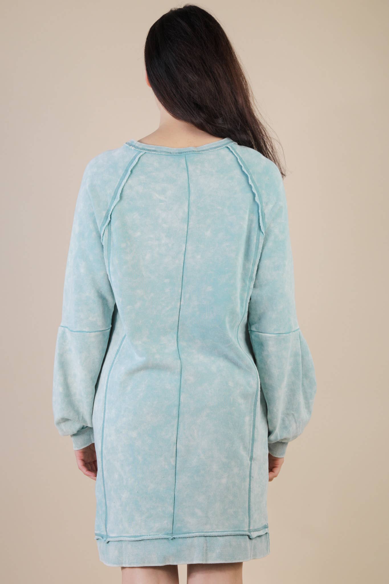 Mineral Washed Raglan Sleeve Casual Mini Dress