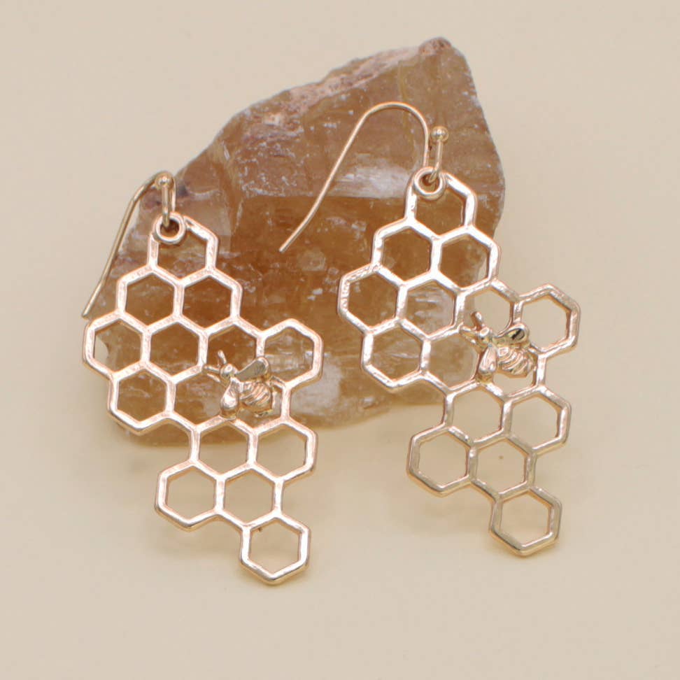 Buzzworthy Gold Honeycomb Bee Earrings
