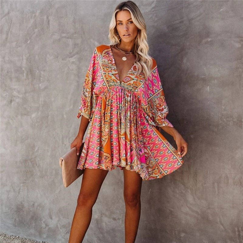 Stylish V-Neck Print Dress