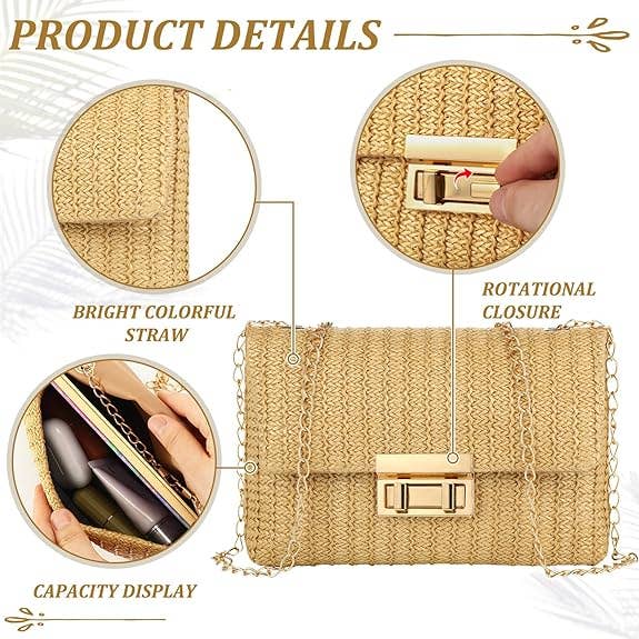 Straw Clutch Crossbody Bag & Retro Sunglasses Set