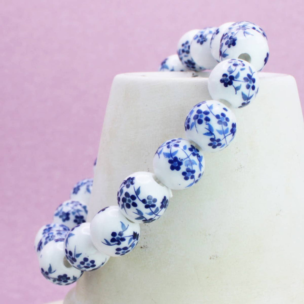 Vintage Blue & White Ceramic Bead Stretch Bracelet