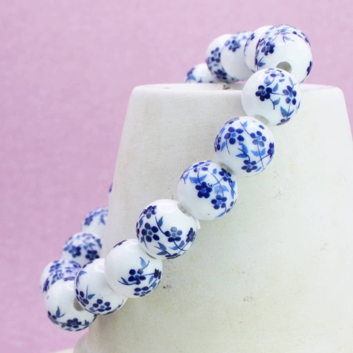 Vintage Blue & White Ceramic Bead Stretch Bracelet
