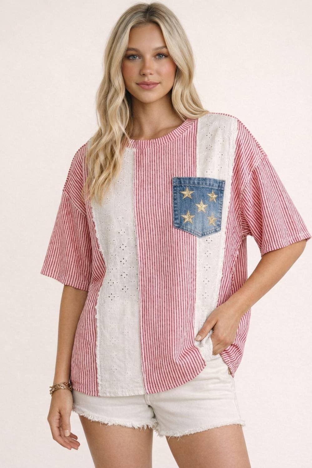 4th of July Feminine classic Americana top: RED / M