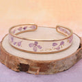 Purple Dried Flower Gold Cuff Bracelet