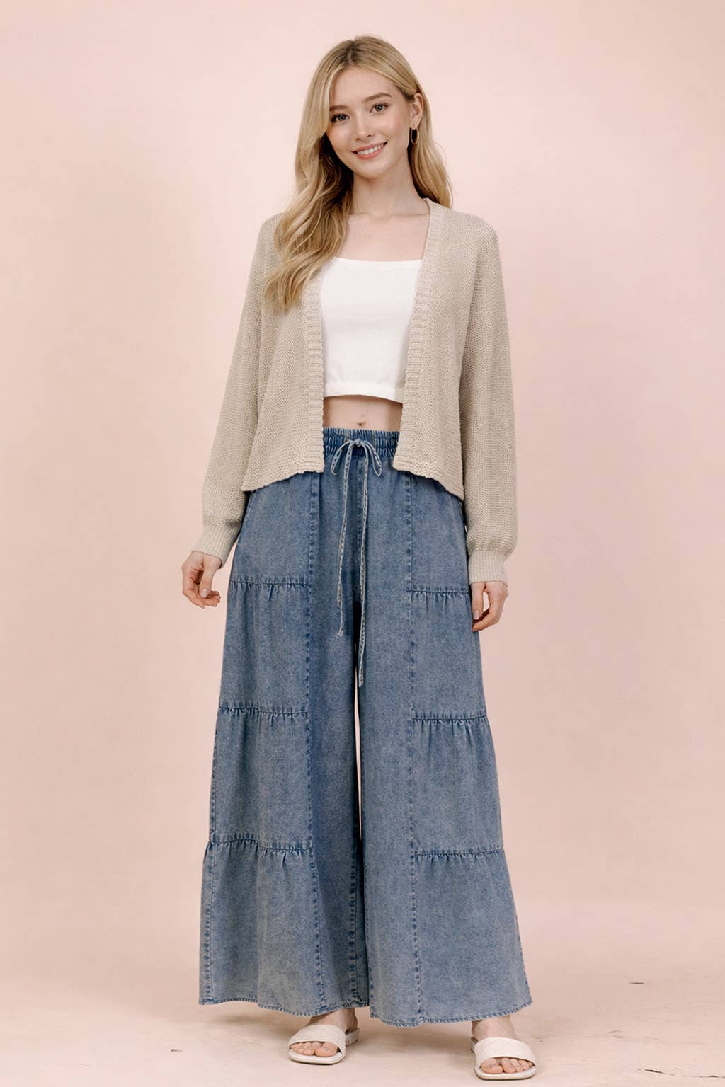 Tiered Layers Mineral Washed Chambray Pants