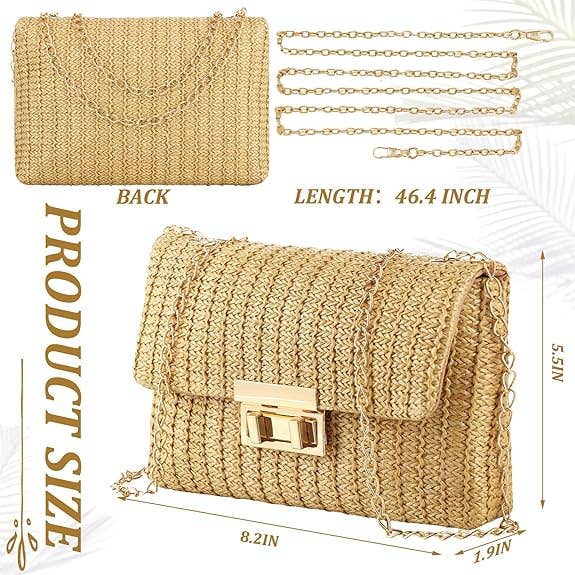 Straw Clutch Crossbody Bag & Retro Sunglasses Set
