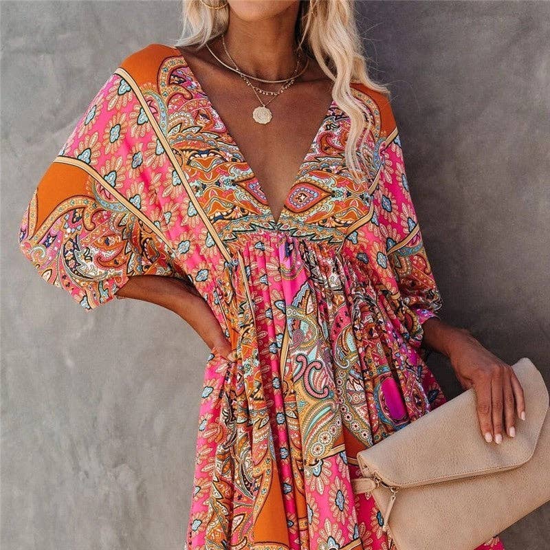Stylish V-Neck Print Dress