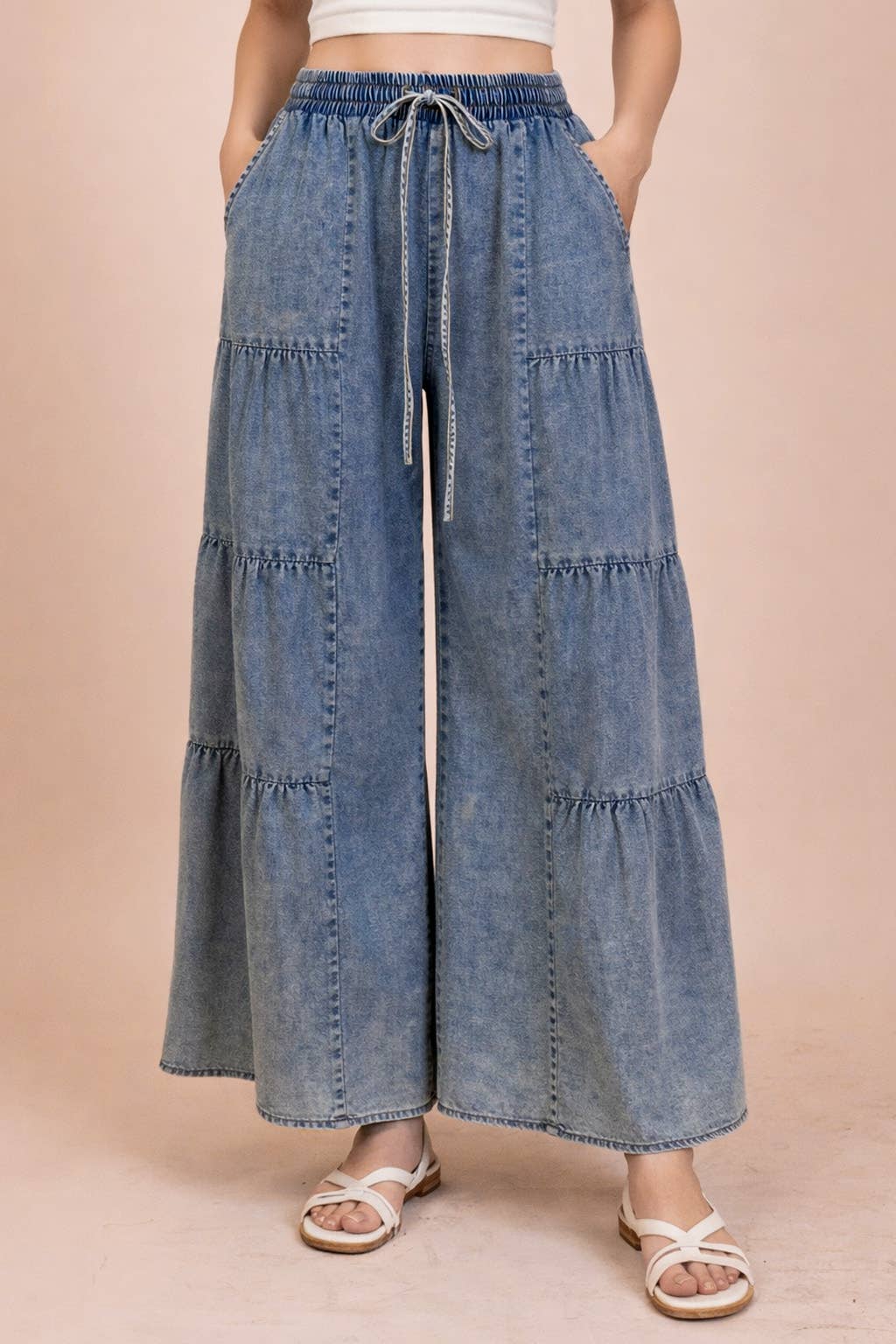 Tiered Layers Mineral Washed Chambray Pants
