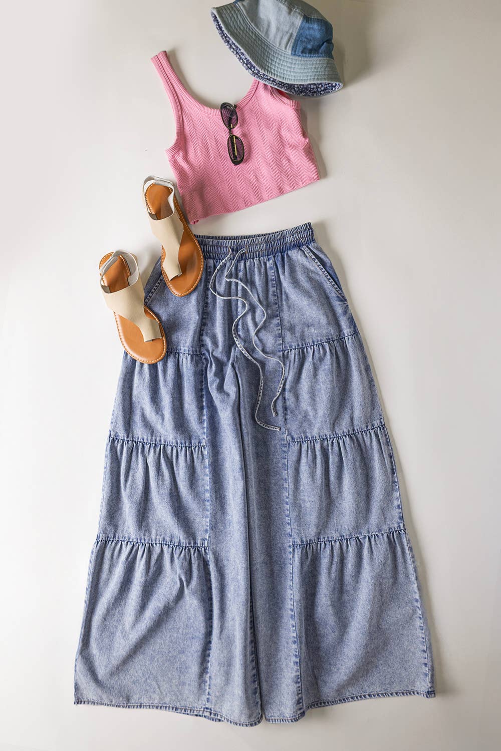 Tiered Layers Mineral Washed Chambray Pants