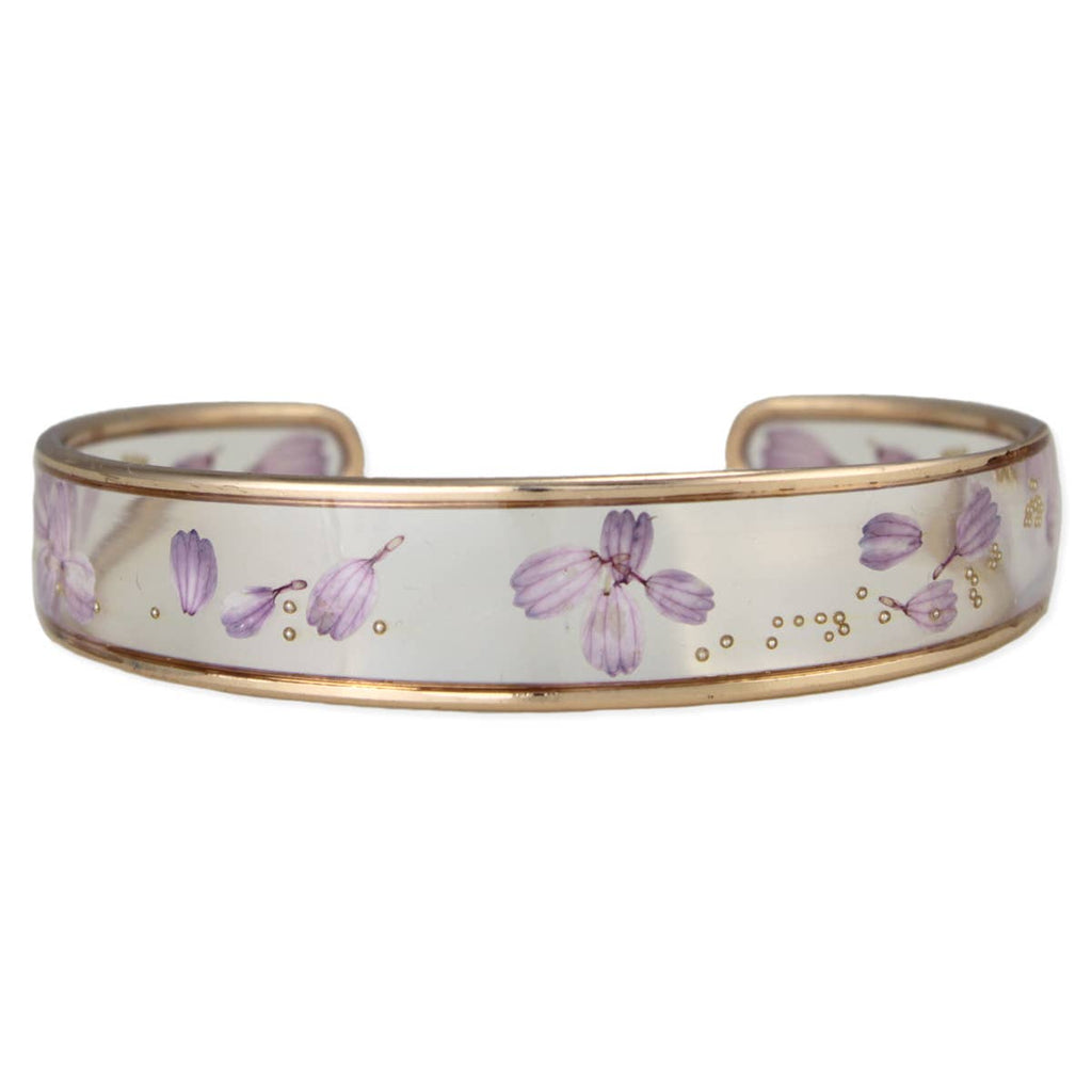 Purple Dried Flower Gold Cuff Bracelet