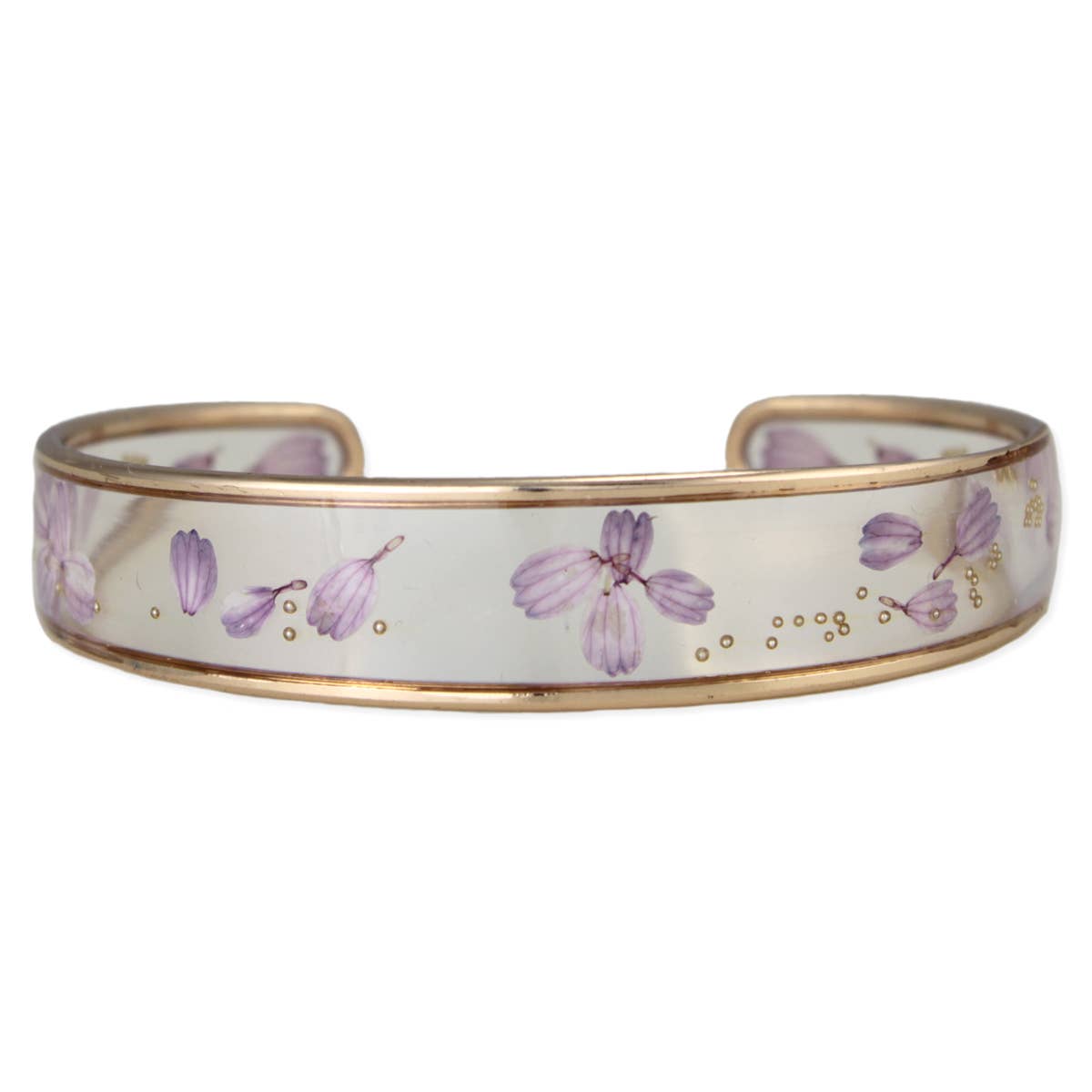 Purple Dried Flower Gold Cuff Bracelet