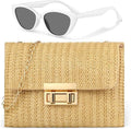Straw Clutch Crossbody Bag & Retro Sunglasses Set