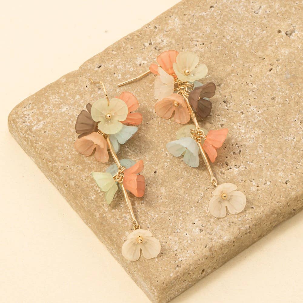 Acrylic Flower And Bars Dangle Earrings